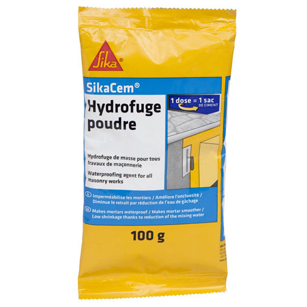 Hydrofuge de masse en poudre - imperméabilisant mortier et béton - SikaCem - 100g