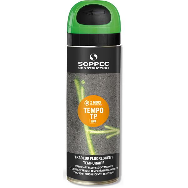 Traceur de chantier TEMPO TP fluorescent temporaire 2-8 semaines couleur vert 500 ml