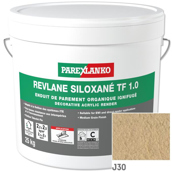 Enduit de parement organique ignifugé Parexlanko Revlane Siloxané TF 1.0 J30 Opale - Seau de 25,0 KG