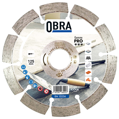 Disque diamant Pro pour matériaux durs Ø 125 mm Obra - 10 segments 32 x 2,2 x 10 mm - Alésage 22,23 mm