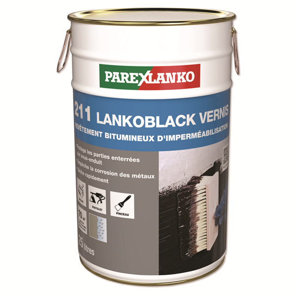 Revêtement bitumineux d'imperméabilisation 211 LANKOBLACK VERNIS Parexlanko Seau de 25 LTR