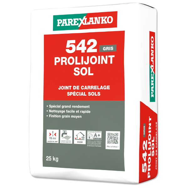 Joint de carrelage spécial sols - Prolijoint Sol 542 - joints de 2 à 15 mm - Gris - Sac de 25,00 KG