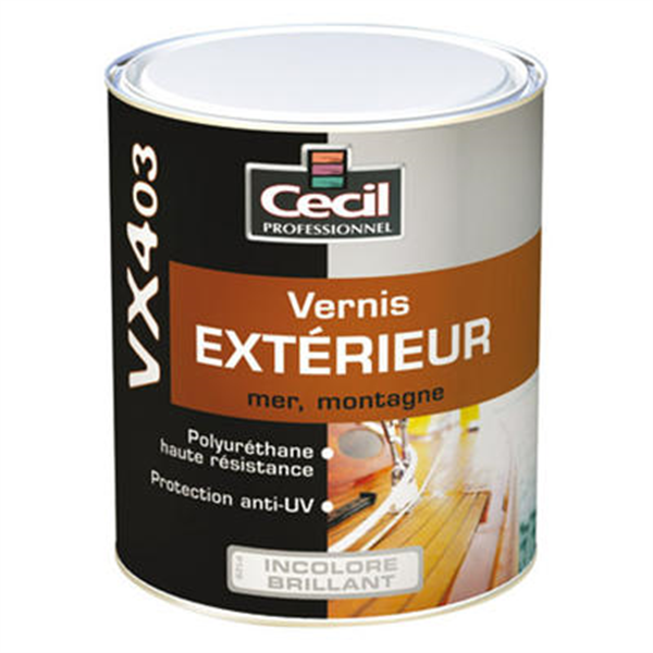 Vernis bois extérieur VX403 Cecil - Haute protection U.V - Incolore brillant - Pot 2,5L