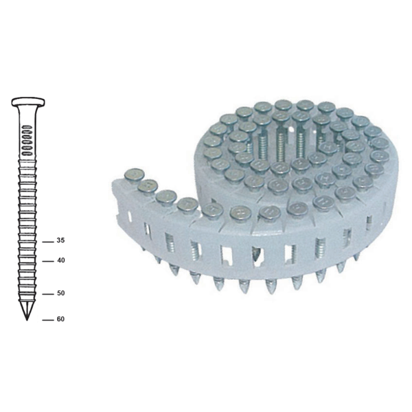 Pointe d'ancrage annelée Acier galvanisé en rouleau pour cloueur pneumatique Alsafix - 4 / 4,5 MM x 50,0 MM - boîte de 2000