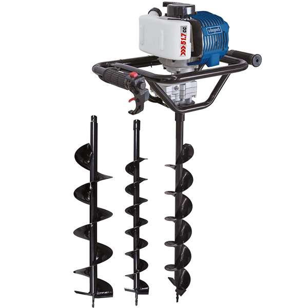 Tarière Thermique Scheppach EB1700 1,77CV avec 3 Tarières Ø100mm ,Ø150mm, Ø200mm