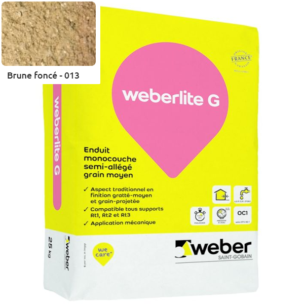 Enduit monocouche semi-allégé et coloré à grain moyen WeberLite G 013 Brun foncé - sac de 25 KG