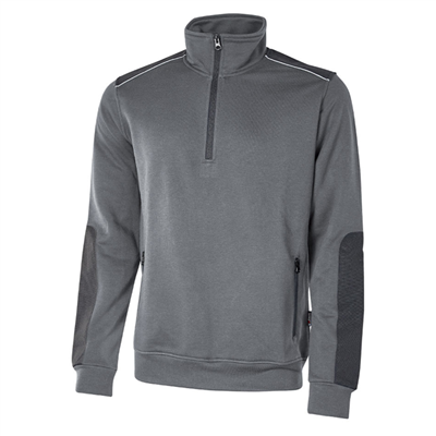 Sweat-shirt de travail à col montant semi-zippé et poches - Cushy - gris météorite - Taille M