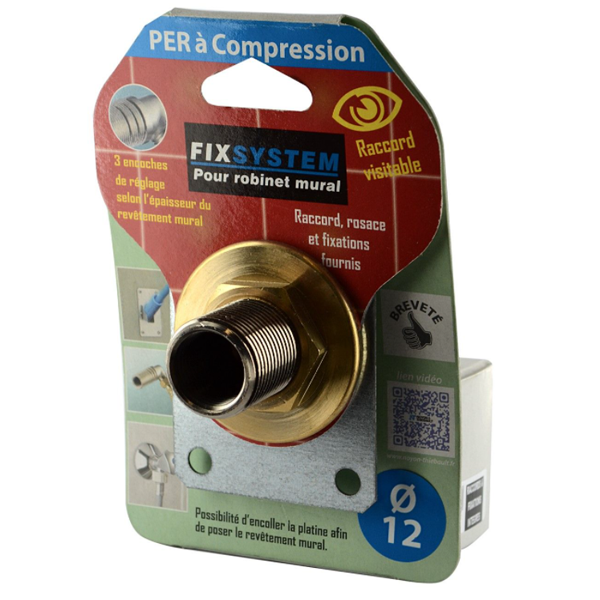 Platine simple PER à compression pour robinet mural - Kit Fix System - Ø 12 mm - sortie femelle 15 x 21 mm