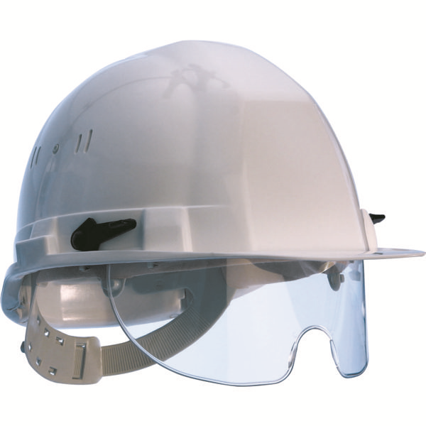 Casque de chantier Visiocéanic 2 en PE HD anti-UV avec lunette escamotable anti-choc - rouge