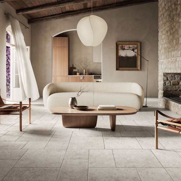Carrelage effet pierre en grès cérame avec bords rustiques - Pierre Éternelle GRIP R11B - 50,0 cm x 50,00 cm - ép. 9,00 mm - Gris