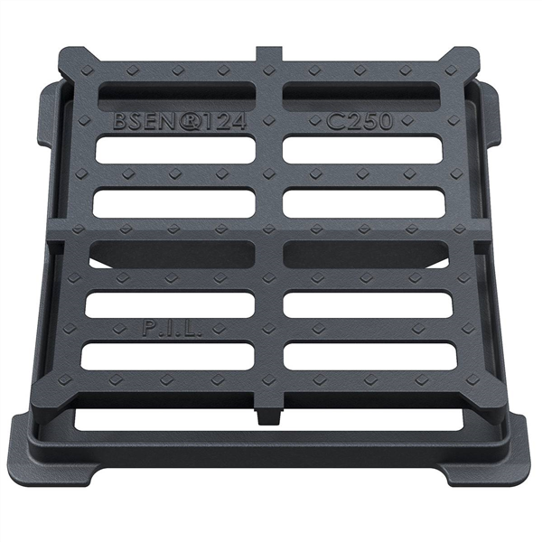 Grille carrée concave en fonte C250 avec cadre - ouverture libre 300,0 mm x 300,0 mm