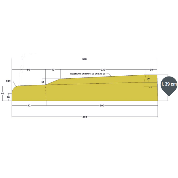 Seuil de porte Prestige pour monomur - avec décrochement - béton blanc  - profondeur 39 CM - longueur 0,94 M