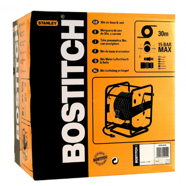 Enrouleur métallique à manivelle avec tuyau air comprimé de 30 m - CPACK30 Bostitch - pression maximale 15 bar