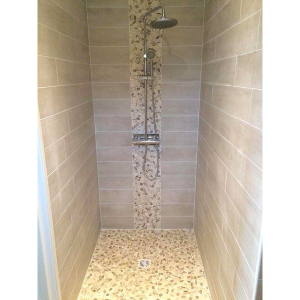 Plaque de galets sciés autobloquants sur filet polyéthylène - 30,0 CM x 30,0 CM - ép. 9,00 MM - mélange blanc et beige