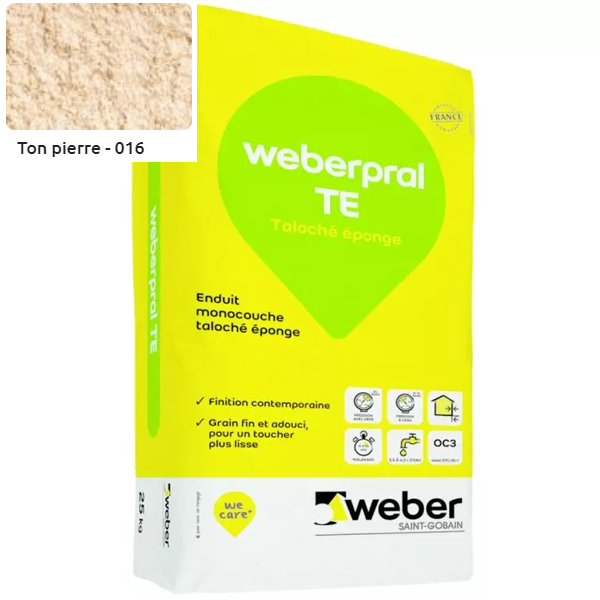 Enduit monocouche taloché éponge coloré Weberpral TE 016 Ton pierre - Sac de 25 kg