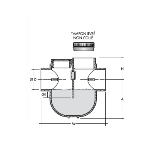 Siphon disconnecteur monobloc femelle/femelle avec bouchon - Nicoll - Diamètre 100 mm - PVC Gris