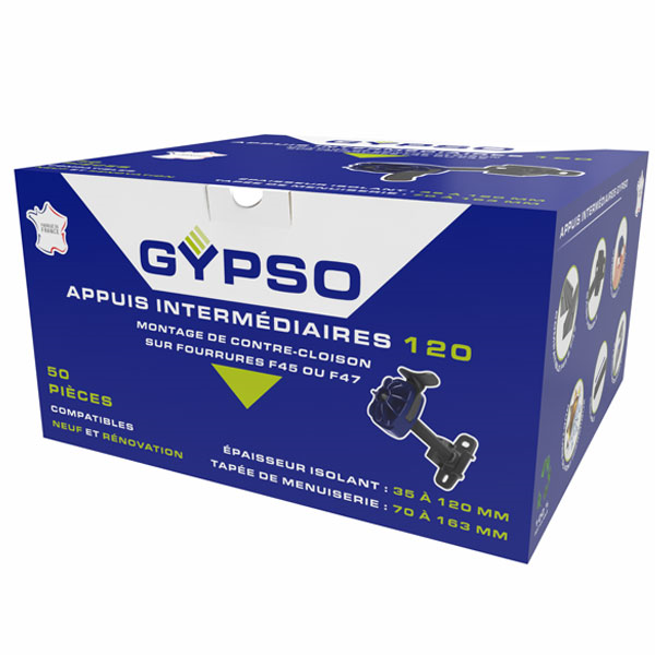 Appui intermédiaire réglable Gypso 120 pour fourrure F45 ou F47 - isolant de 35 à 120 MM - Boîte de 50