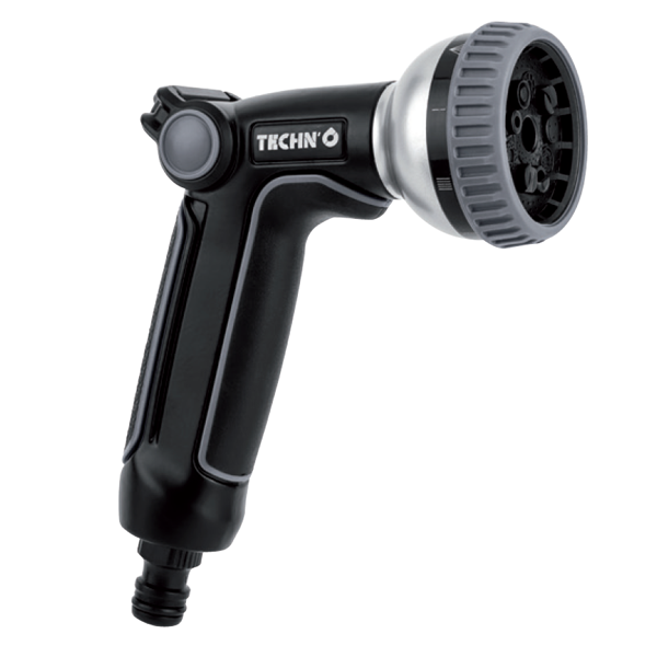 Pistolet d'arrosage multi jets - 9 jets - Bi matière Métal - Techn'O Fitt - Noir et gris