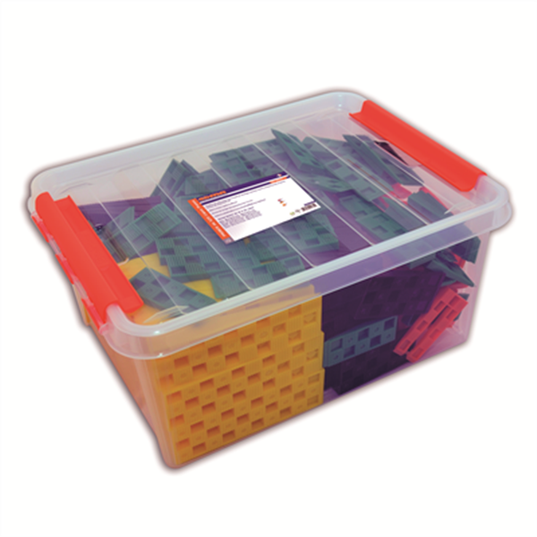 Cale crantée Edma - Assortiment de 245 cales de 4 épaisseurs différentes - Boîte de rangement