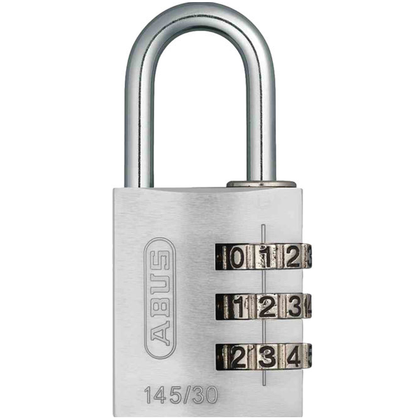 Cadenas à combinaison personnalisable à 3 chiffres Abus 145/30 en aluminium anodisé - 31,5 x 65 mm