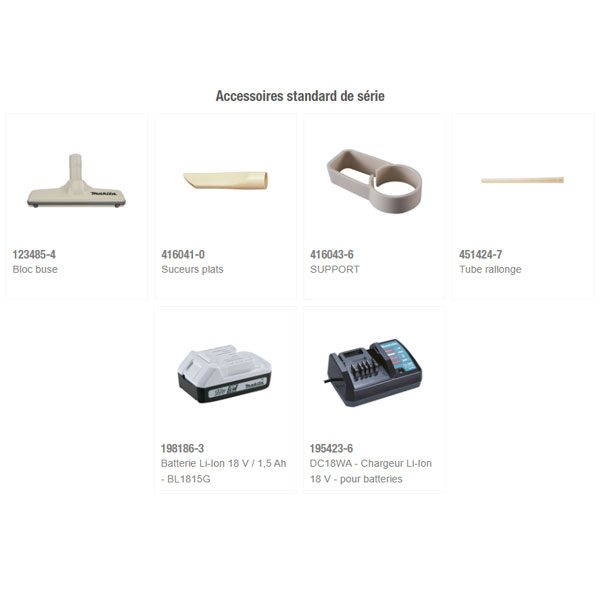 Aspirateur sans fil 18 V Li-Ion 1,3 Ah 22 mbar avec chargeur et batterie Makita