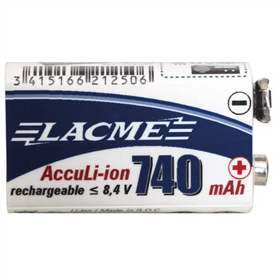 Pile rechargeable carrée Li-Ion Lacmé sécurité intégrée Accu 9V/740mA