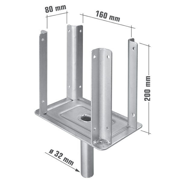 Fourche double pour étai Altrad en acier zingué - tube Ø 32 mm - Écartement 160 x 80 mm