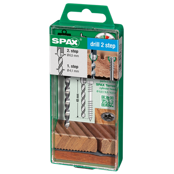 Foret étagé Spax pour le pré-perçage de lame de terrasse bois - 2 niveaux de perçage 4.1 et 6.5 mm