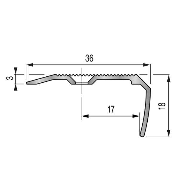 Nez de marche strié à visser Dinac 6V en aluminium - 36 MM x 18,0 MM - longueur 3,00 M