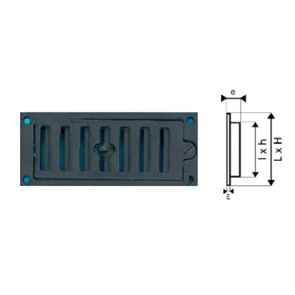 Grille d'arrivée d'air réglable - Autogyre - Fonte noire - Pose encastrée - Dimensions 220 x 110 mm