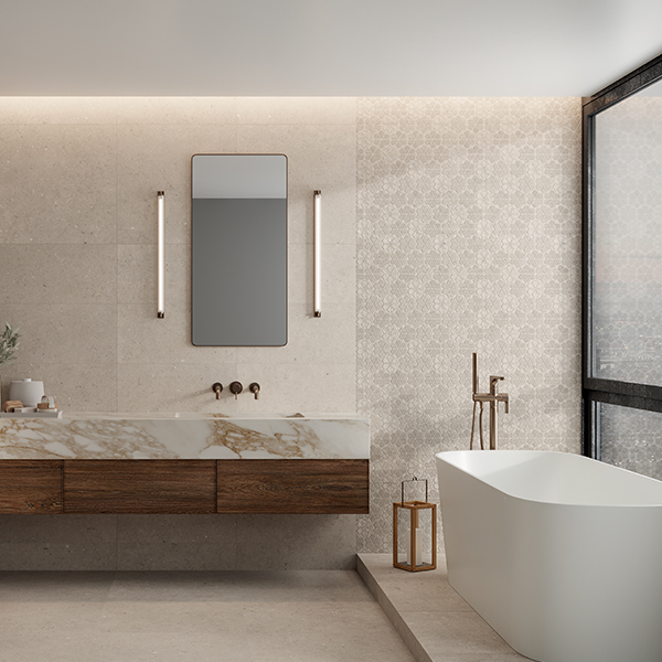 Carrelage intérieur en grès cérame rectifié effet pierre Cement Stone - 60,0 cm x 30,0 cm - ép. 9,00 mm - Greige