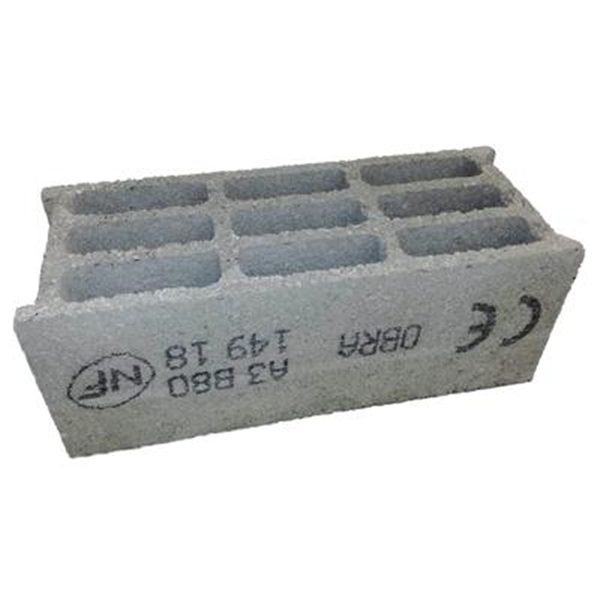 Bloc béton creux 500 x 200 x 200 mm - B80 - 4 parois 9 trous