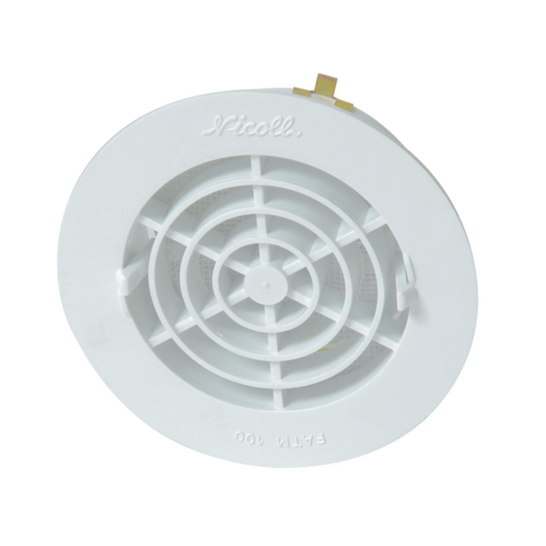 Grille de ventilation intérieure Nicoll - Avec moustiquaire - Diamètre 106 mm - Résine blanche