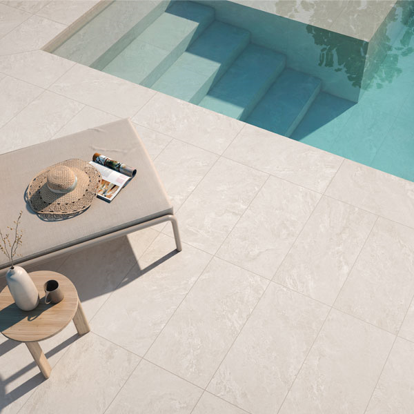 Carrelage extérieur antidérapant effet pierre en grès cérame émaillé - Eternity Grip - 37,5 x 75,5 cm - Ivory