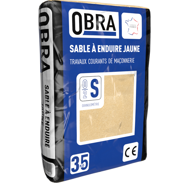 Sable à enduire pour travaux de maçonnerie Obra granulométrie 0/2 mm mixte Jaune sac de 35 kg