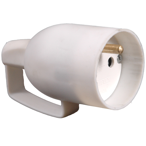 Fiche femelle sortie droite à coiffe avec anneau de traction 2P+T 16A blanc