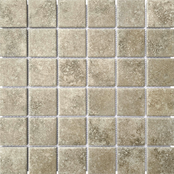 Carrelage mosaïque en céramique effet Pierre - 5 x 5 cm - plaque de 30 x 30 cm - Travertin marron