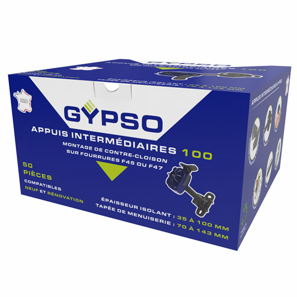 Appui intermédiaire réglable Gypso 100 pour fourrure F45 ou F47 - isolant de 35 à 100 MM - Boîte de 50
