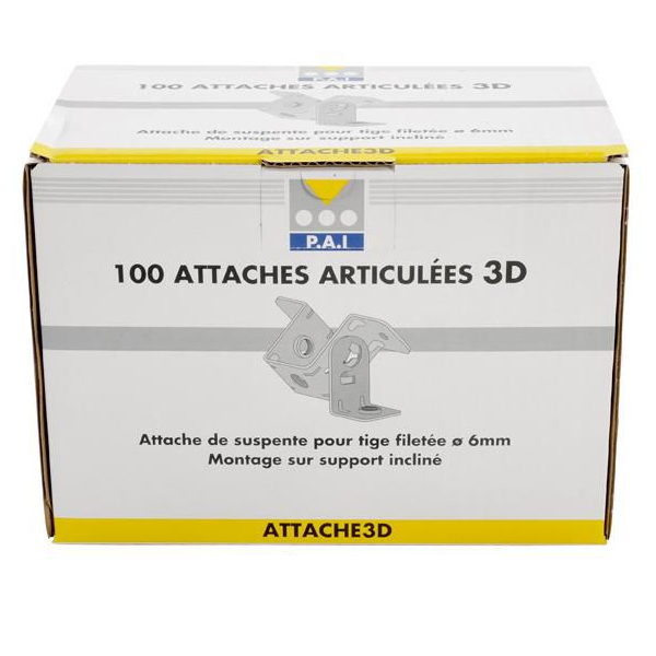 Attache universelle articulée 3D pour suspente de plafond sur tige filetée de 6 mm - boîte de 100
