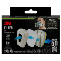 Kit de filtres et cartouches ABEK1 P3 - vapeurs, gaz, acides, ammonique et poussières fines - pour demi-masques 3M série 6000