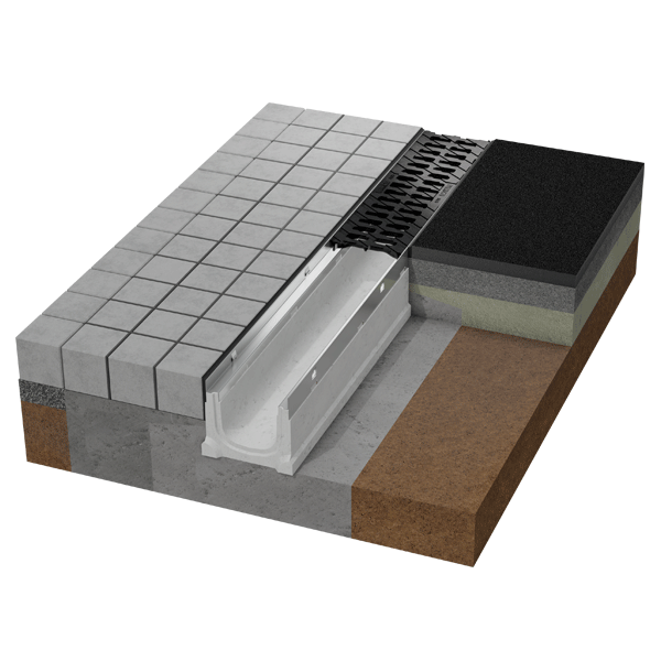 Caniveau en béton C40/50 avec feuillures acier revêtement Magnelis et grille fonte C250 - BIRCOslim DN 150 - 500 mm