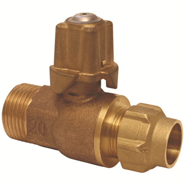 ROBINET PEC BRONZE COTE SPHERIQ_DN30_GROS BOSSAGE_PE40_FIL40X49_FERM. GAUCHE