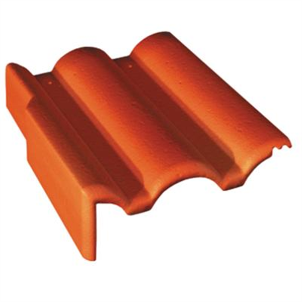 Tuile de rive gauche en béton avec rabat - Plein ciel - Rouge sienne - 42 x 33.5 x 15.5 cm