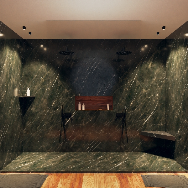 Panneau mural effet marbre étanche - 250 x 100 cm - Noir - ép. 3 mm