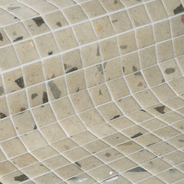 Mosaïque pour piscine en émaux de verre Terrazzo - Carreau de 2,5 x 2,5 cm - Trame de 49,5 x 31,2 cm - Clay