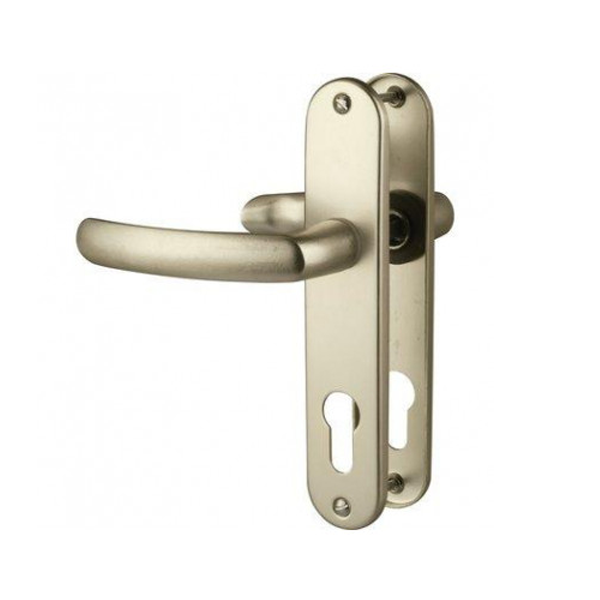 Ensemble poignée de porte à clé en I Vachette Budget - champagne - entraxe fixation 165 mm - carré 7 mm