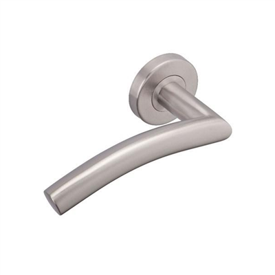 Ensemble poignée de porte intérieure Vachette LC4 à béquille coudée en vague sur rosace ronde - inox brossé - carré 7 mm