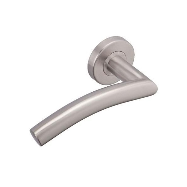 Poignée de porte intérieure Vachette LC4 à béquille coudée en vague sur rosace ronde - inox brossé - carré 7 mm