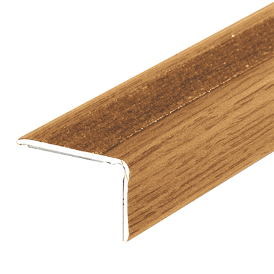 Nez de marche strié adhésif Dinac en Aluminium avec film PVC bois chêne rustique - 36 MM x 24,0 MM - 1,10 M