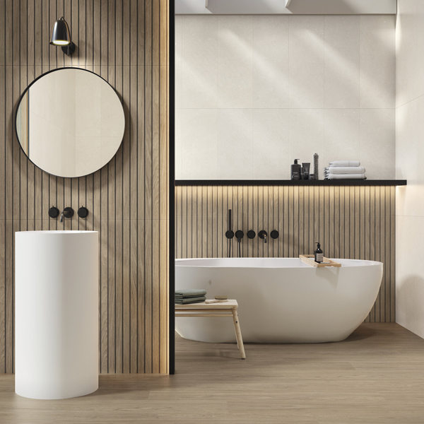 Faïence murale rectifiée effet bois rainuré Shoji - 30,0 CM x 90,0 CM - ép. 10,60 MM - coloris Black mat